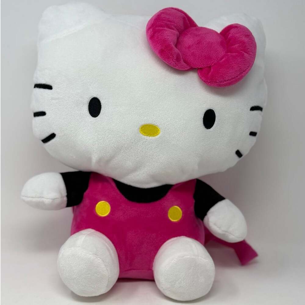 Hello Kitty Pink White Black Plush Backpack 14" Tall Small Zippered Pouch Inside
